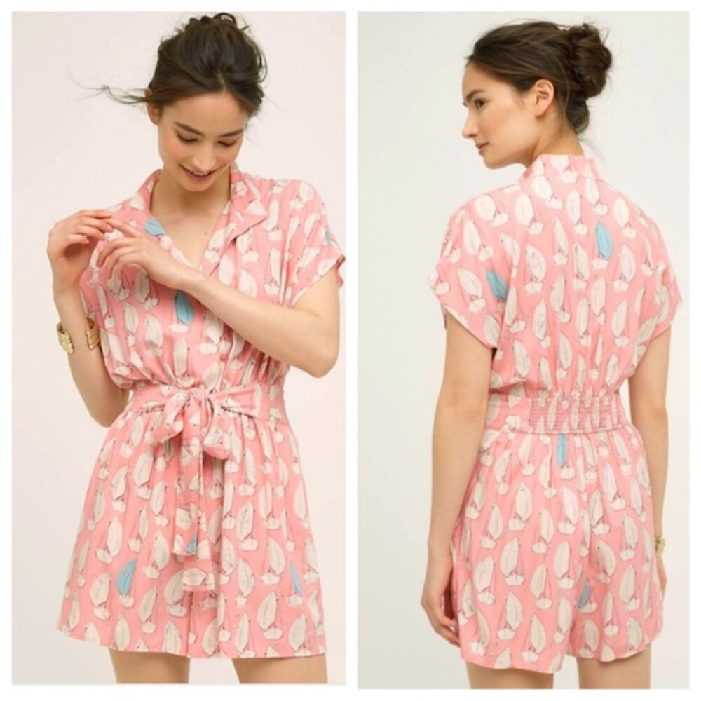 Anthropologie Maeve Tourista Romper Pink Sailboat Size 2